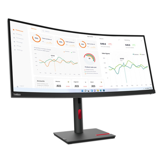 Монитор LENOVO ThinkVision T34w-30, 34 инча VA, 3440x1440, 60Hz, 4ms, HDMI, DP