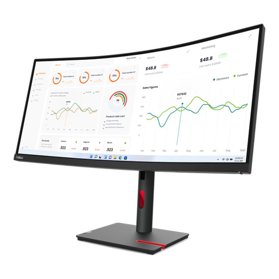 Монитор LENOVO ThinkVision T34w-30, 34 инча VA, 3440x1440, 60Hz, 4ms, HDMI, DP