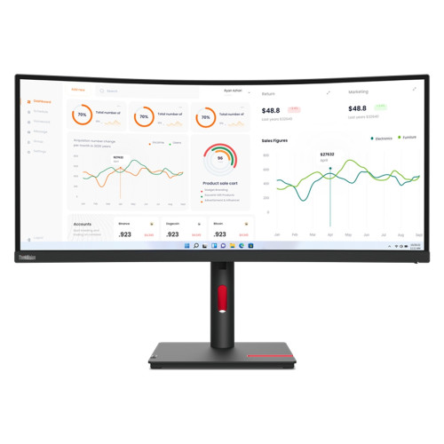 Монитор LENOVO ThinkVision T34w-30, 34 инча VA, 3440x1440, 60Hz, 4ms, HDMI, DP