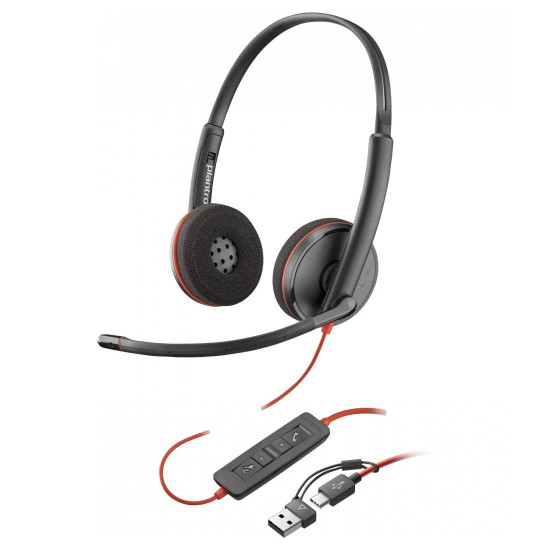 Слушалки HP Poly Blackwire 3220, Stereo, USB-C, Black, USB-C/A Adapter