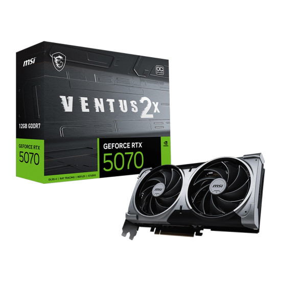 Видеокарта MSI GeForce RTX 5070 12G VENTUS 2X OC, 12GB GDDR7, 192-bit, 6144 CUDA ядра, PCIe 5.0, 3x DisplayPort 2.1b, HDMI 2.1b