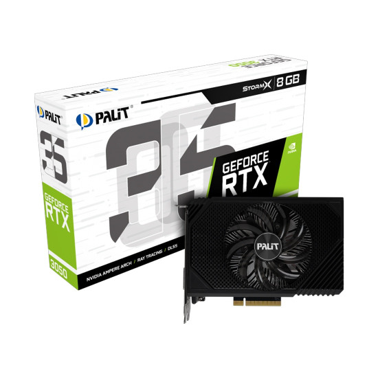 Видеокарта Palit GeForce RTX 3050 StormX, 6GB GDDR6, 96-bit, 1x DisplayPort 1.4a, 1x HDMI 2.1, 1x DVI