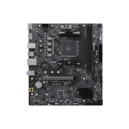 Дънна платка MSI PRO B550M-B, mATX, AM4, DDR4, 1 x PCIe 4.0 x16, 2 x M.2, HDMI, DisplayPort, 1G LAN, 7.1-канално аудио