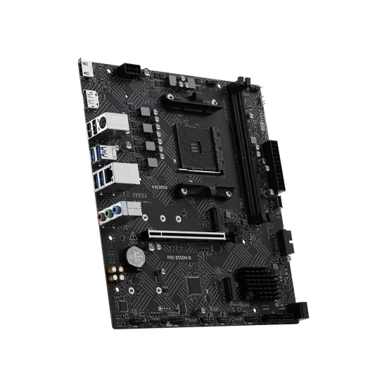 Дънна платка MSI PRO B550M-B, mATX, AM4, DDR4, 1 x PCIe 4.0 x16, 2 x M.2, HDMI, DisplayPort, 1G LAN, 7.1-канално аудио