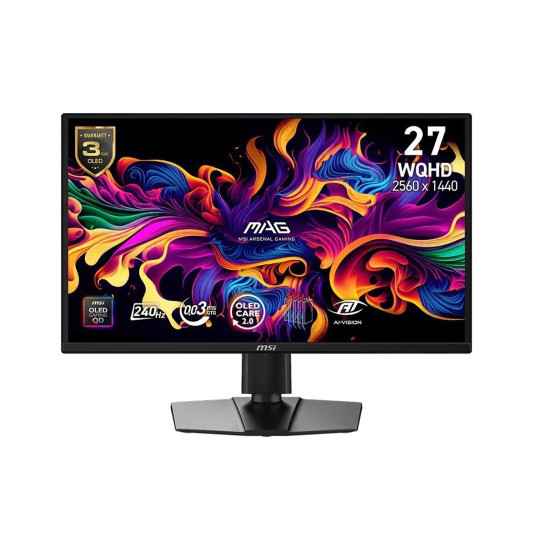 Монитор MSI MAG 272QP QD-OLED X24 Gaming, 26.5 инча, WQHD 2560 x 1440, 240 Hz, 0.03 ms, G-SYNC Compatible, AMD FreeSync Premium