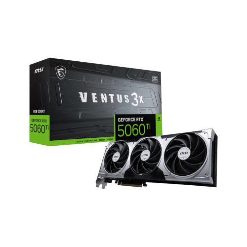 Видеокарта MSI GeForce RTX 5060 Ti 8G VENTUS 3X OC, 8GB GDDR7, 128-bit, PCIe 5.0 (x8), 3x DP 2.1b, HDMI 2.1b