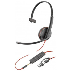 Слушалки HP Poly Blackwire 3215, Monaural, USB-C, 3.5мм Plug, USB-C/A Adapter