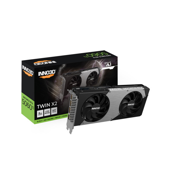 Видеокарта Inno3D GeForce RTX 5060 Ti Twin X2, 8GB, GDDR7, 128-bit, 4608 CUDA ядра, PCIe 5.0