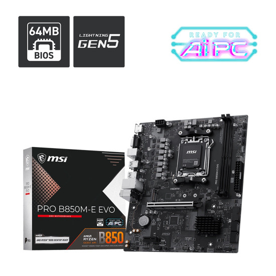 Дънна платка MSI PRO B850M-E EVO, mATX, AM5, 2 x DDR5