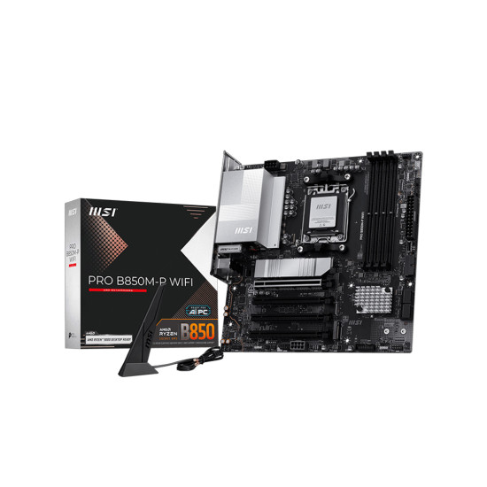 Дънна платка MSI PRO B850M-P WIFI, mATX, AM5, DDR5, PCIe 5.0, Wi-Fi 7, 5G LAN, USB-C, Audio Boost