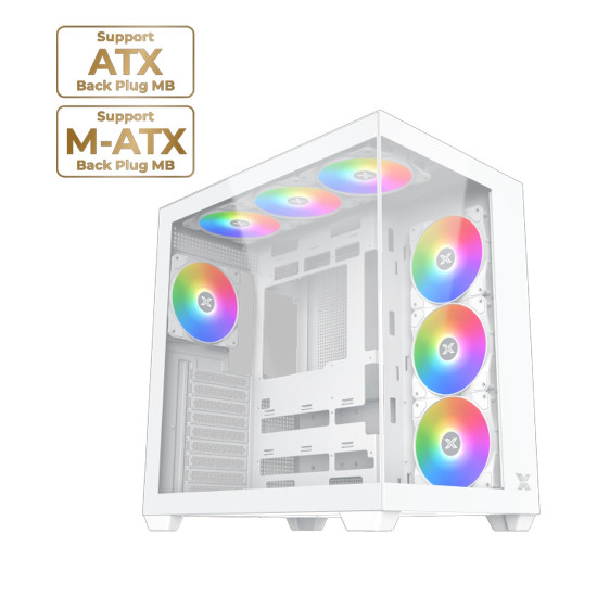 Кутия за компютър XIGMATEK Aqua V Air Arctic, White, ATX, U3x2 + Type C, 2PCS TG, 6PCS Z22A Arctic Reverse & 1PC Z22A Arctic, ARGB Remote Control Kit