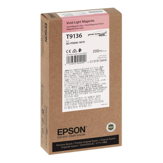 Мастило EPSON 5LB T9136, C13T91360N, Vivid Light Magenta