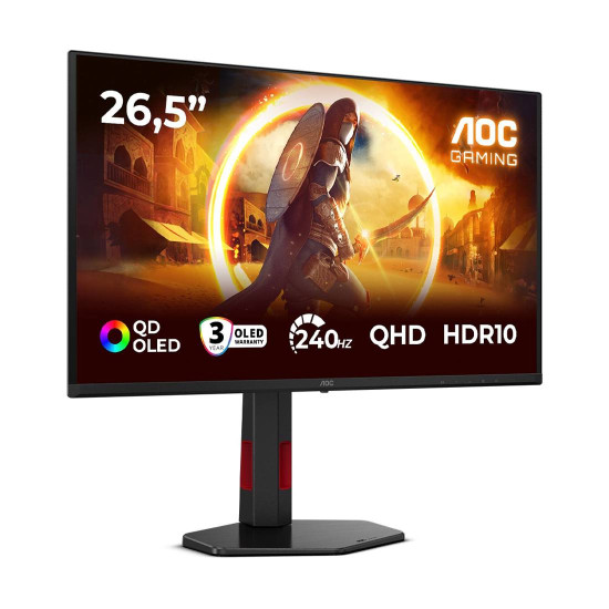 Монитор AOC Q27G4ZDR, 27 инча OLED, QHD (2560 x 1440), 240Hz, 0.03 ms GtG, Adaptive Sync, 2x HDMI 2.1, DisplayPort 1.4, 2x USB-A, 1x USB-B