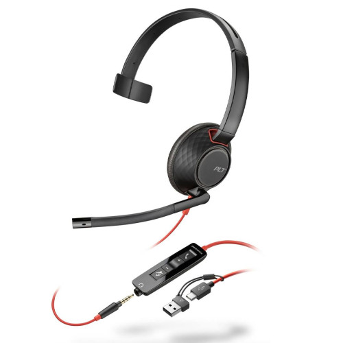 Слушалки HP Poly Blackwire 5210, Monaural, USB-C, 3.5мм Plug, USB-C/A Adapter, 8X230A6