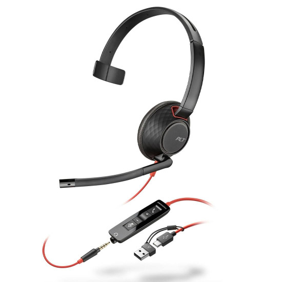 Слушалки HP Poly Blackwire 5210, Monaural, USB-C, 3.5мм Plug, USB-C/A Adapter, 8X230A6