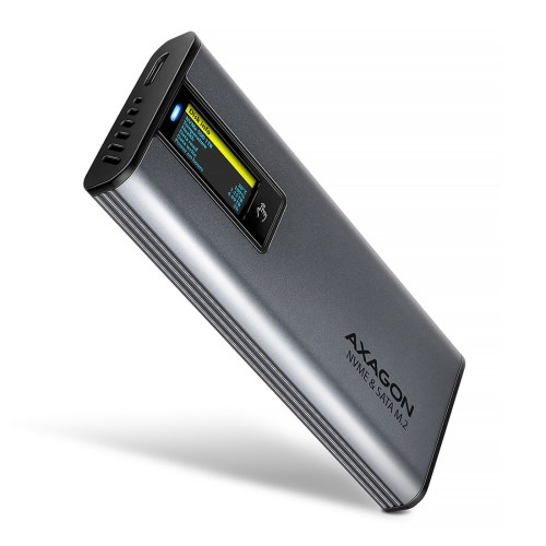 Външна кутия за диск AXAGON EEM2-SD2 USB-C 10Gbps - M.2 NVMe & SATA SSD DISPLAY Box