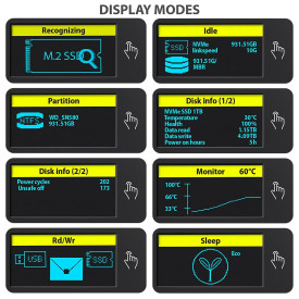 Външна кутия за диск AXAGON EEM2-SD2 USB-C 10Gbps - M.2 NVMe & SATA SSD DISPLAY Box