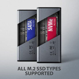 Външна кутия за диск AXAGON EEM2-SD2 USB-C 10Gbps - M.2 NVMe & SATA SSD DISPLAY Box