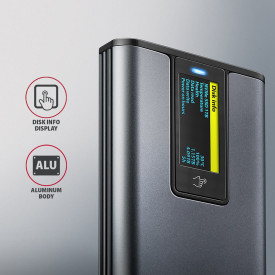 Външна кутия за диск AXAGON EEM2-SD2 USB-C 10Gbps - M.2 NVMe & SATA SSD DISPLAY Box