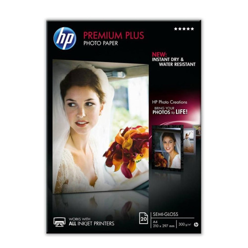 Фотохартия HP CR673A Premium Plus Semi-Gloss, бяла, 300 гр., A4, 20 листа