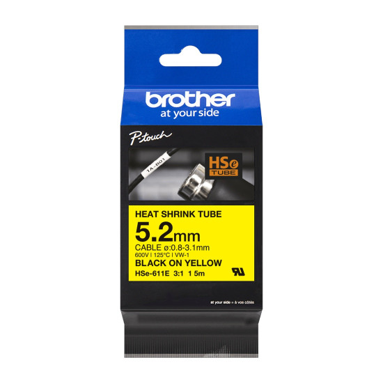 Касета с термосвиваем шлаух BROTHER Heat Shrink Tube, Black on Yellow, 5.2mm
