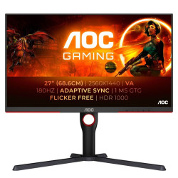 Монитор AOC Q27G3XMN/BK, 27 инча, 2560x1440, VA, MiniLED, 180Hz, Freesync Premium, DP, 2xHDMI