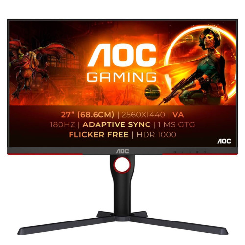 Монитор AOC Q27G3XMN/BK, 27 инча, 2560x1440, VA, MiniLED, 180Hz, Freesync Premium, DP, 2xHDMI