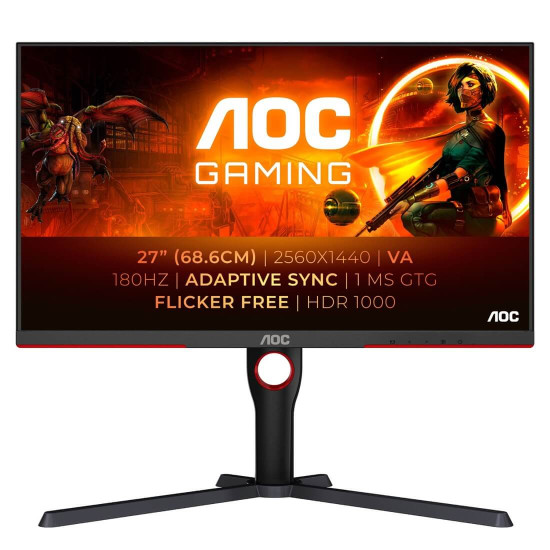 Монитор AOC Q27G3XMN/BK, 27 инча, 2560x1440, VA, MiniLED, 180Hz, Freesync Premium, DP, 2xHDMI
