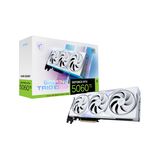 Видеокарта MSI GeForce RTX 5060 Ti 16G GAMING TRIO OC WHITE, 16GB GDDR7, 128-bit, PCIe 5.0 (x8), 3x DP 2.1b, HDMI 2.1b