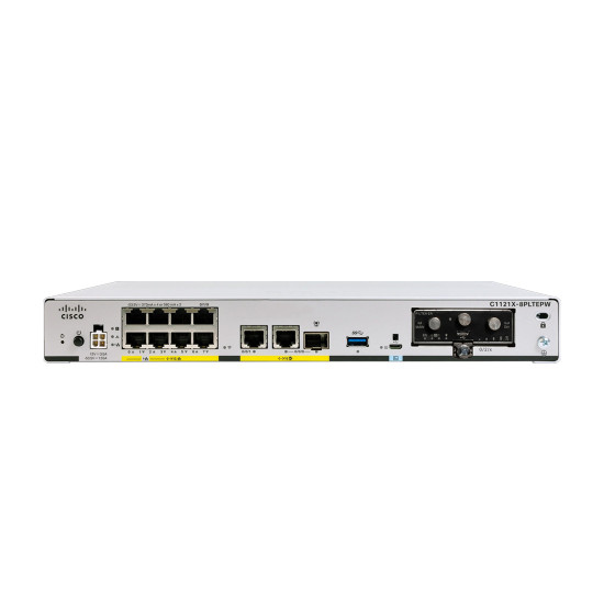 Рутер Cisco ISR C1121X-8P, Ethernet, 8 порта RJ-45, 10/100/1000 Mbps, 1 WAN, 1 USB, 1 Console