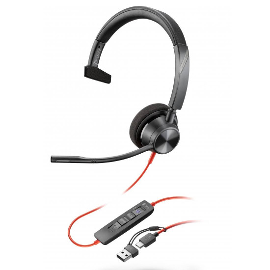Слушалки HP Poly Blackwire 3310, Monaural, Microsoft Teams Certified, USB-C, USB-C/A Adapter