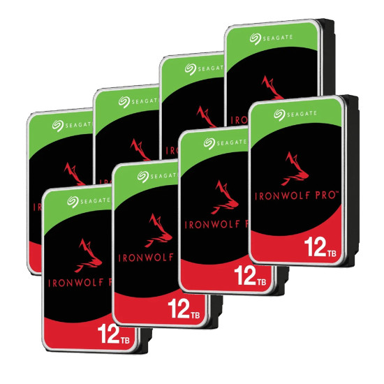 Вътрешен твърд диск Seagate IronWolf Pro NAS 96TB, 12TB, 7200rpm, SATA 6Gb/s, 3.5 инча - (8 броя)