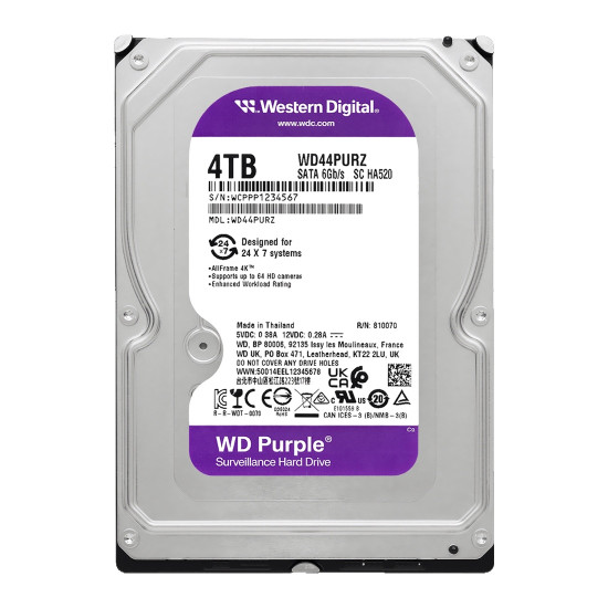 Вътрешен твърд диск Western Digital Purple, 4 TB, SATA, 3.5 инча, 128 MB кеш