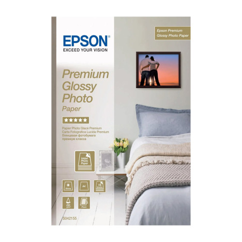 Фотохартия Epson Premium Glossy C13S042155, S042155, фото, A4, гланцова, 255g/m², 20 листа