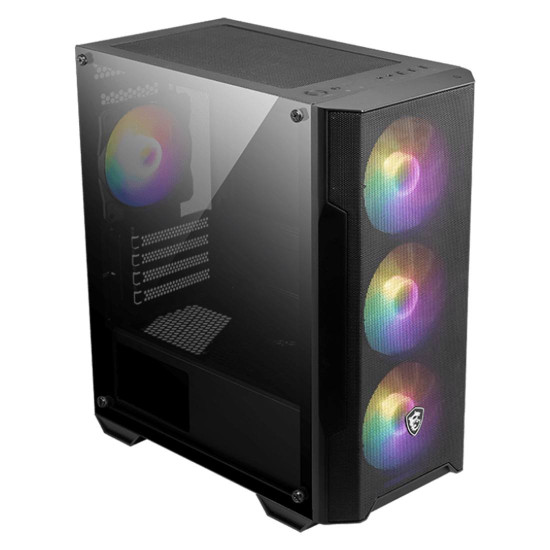 Кутия за компютър MSI MAG FORGE M100A, M-ATX Tower, 1 x USB 3.2 Gen 1 Type-A, 2 x USB 2.0 Type-A, 1 x Audio, 1 x Mic, Power Button, 4 x 120 мм ARGB Fans
