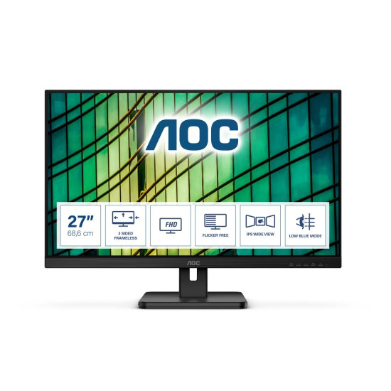 Монитор AOC 27E2QAE, 27 инча, IPS, 75Hz, 4 ms, Full HD, DisplayPort, HDMI, VGA