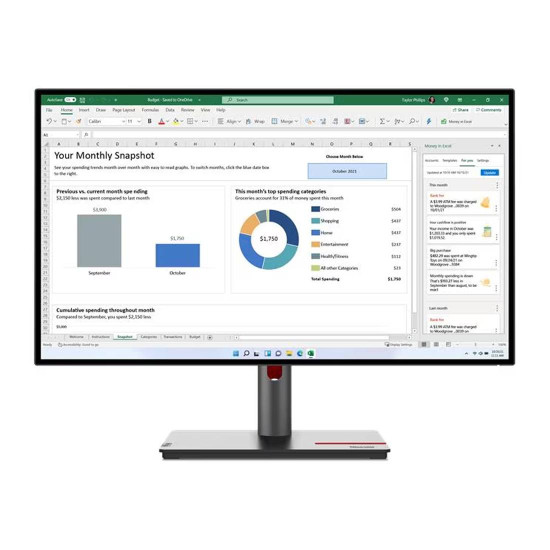 Монитор LENOVO ThinkVision P27q-30, 27 инча, 2560x1440, IPS, 16:9, HDMI, DP, USB Hub