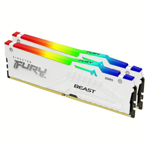 RAM памет Kingston FURY Beast White RGB 64GB (2x32GB), 6000MT/s, DDR5, CL40, DIMM, Kit of 2