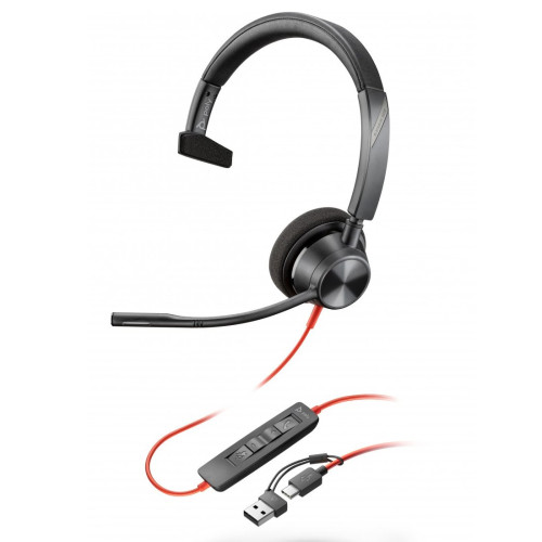 Слушалки HP Poly Blackwire 3310, Monaural, USB-C, USB-C/A Adapter