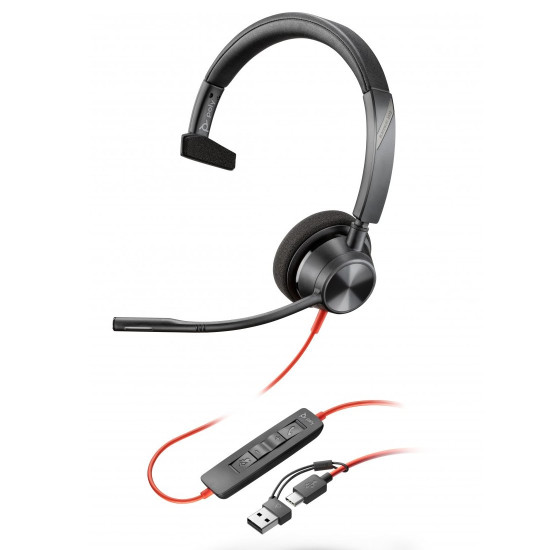 Слушалки HP Poly Blackwire 3310, Monaural, USB-C, USB-C/A Adapter