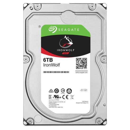 Вътрешен твърд диск SEAGATE IronWolf NAS HDD ST6000VN006, 6TB , 5400rpm, 6Gb/s SATA, 256MB кеш, 3.5 инча - (2 броя)