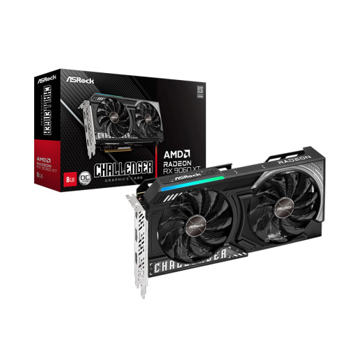 Видеокарта ASRock Radeon RX 9060 XT Challenger OC, 8GB GDDR6, 3290MHz Boost, PCIe 5.0, HDMI 2.1b, DisplayPort 2.1a, Dual Fan, Metal Backplate, Black