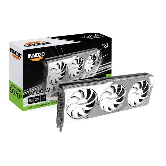 Видеокарта INNO3D NVIDIA RTX 5070 Ti X3 OC White, 16GB GDDR7, 256 bit, 2482MHz / 28 Gbps, 3x DP, 1x HDMI