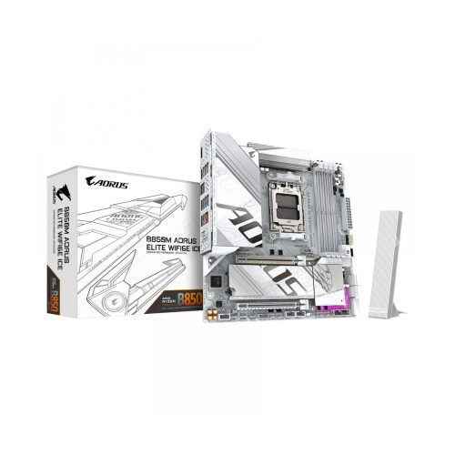 Дънна платка GIGABYTE B850M AORUS ELITE WIFI6E ICE, AM5, DDR5, PCIe 5.0, Wi-Fi 6E, 2.5GbE, RGB
