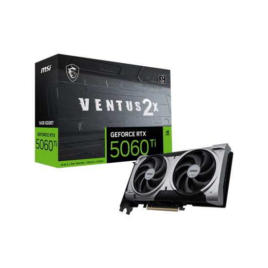 Видеокарта MSI GeForce RTX 5060 Ti 16G VENTUS 2X PLUS, 16GB GDDR7, 128-bit, PCIe 5.0 (x8), 3x DP 2.1b, HDMI 2.1b