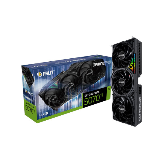 Видеокарта Palit GeForce RTX 5070 Ti GamingPro, 16GB GDDR7, PCIe Gen 5, ARGB, Dual BIOS, TurboFan 4.0, HDMI, DisplayPort, Ray Tracing, DLSS 4