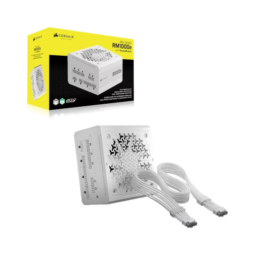 Захранване CORSAIR RMe White Series RM850e ThermalProtect, 850 W, ATX 3.1, PCIe 5.1, Cybenetics Platinum, напълно модулно, White
