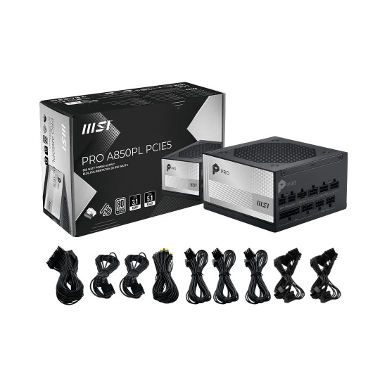 Захранване MSI PRO A850PL PCIE5, 850 W, 80 Plus Platinum, 150 x 150 x 86 mm
