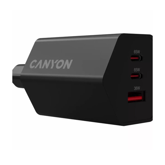 Зарядно CANYON HEXAGON 65 GaN, 65W, 2xPD, 1xQC, EU, Black