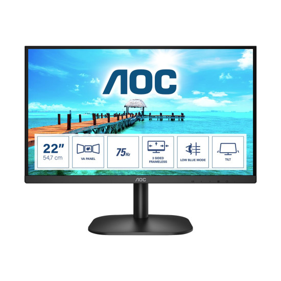 Монитор AOC 22B2H, 21.5 инча VA FHD 1920x1080, 6.5ms, HDMI1.4, VGA